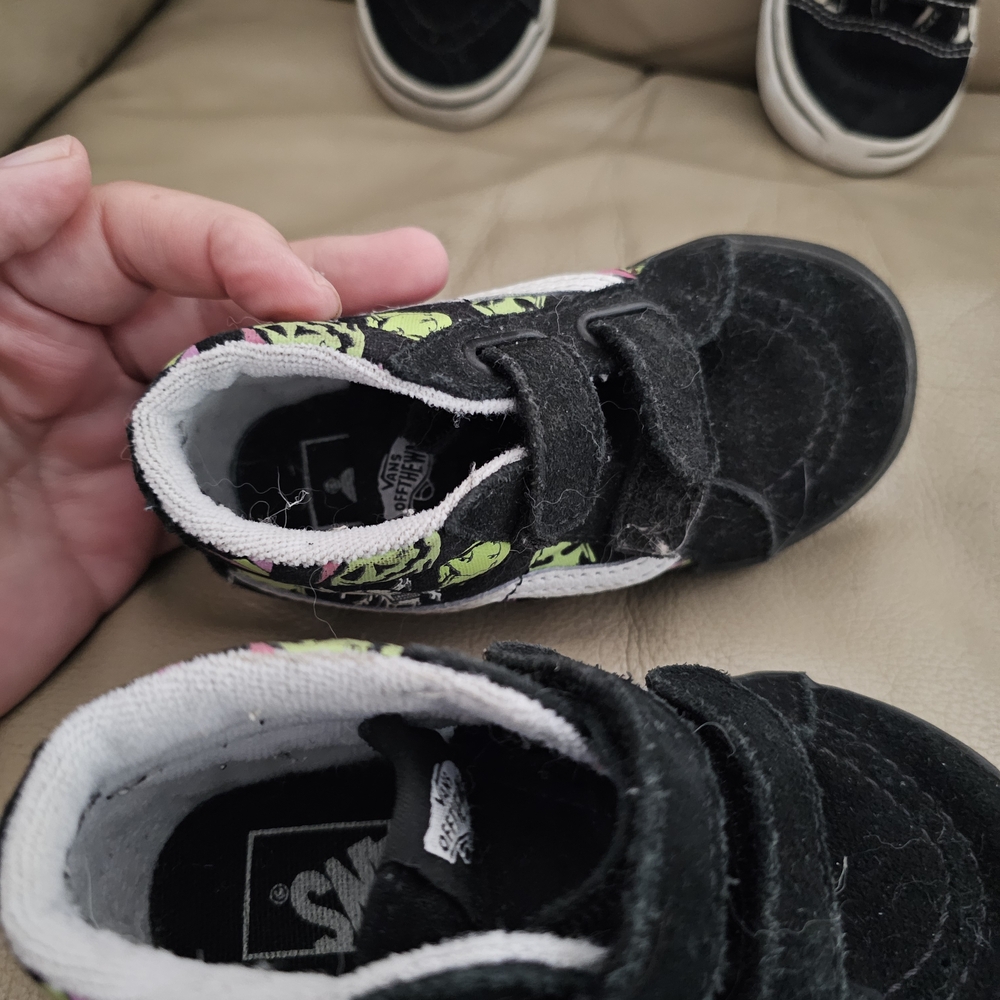 Vans Kids Black and Neon Green Sneakers